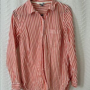 Old Navy Red and White Striped Button-Down Shirt